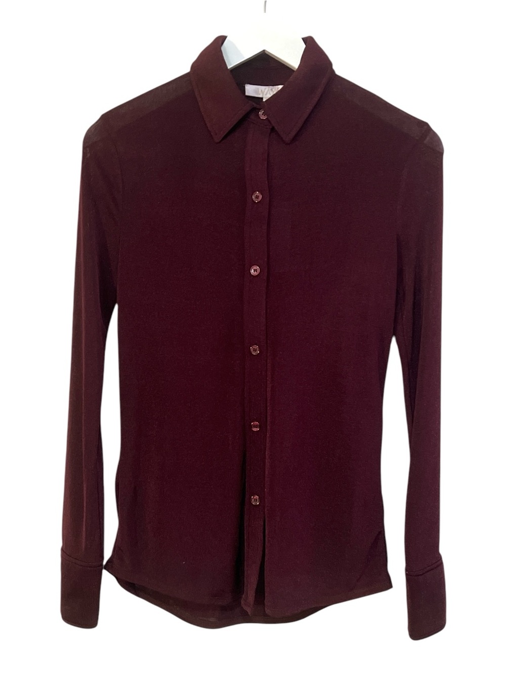 WAYF Button-Up Blouse Long Sleeve Collared Shirt Women’s, Burgundy, XS
